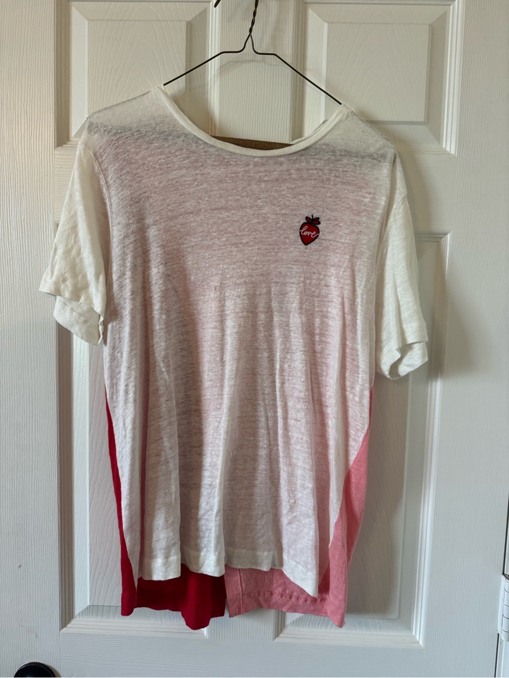 Chinti & Parker White Tee with Pink and Red Colorblock & Strawberry Patch